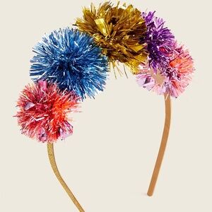 J Crew Girls’ Tinsel Pom Pom Headband Iridescent Multicolored
